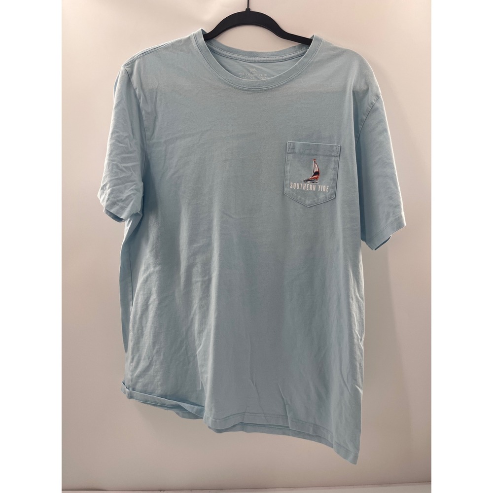 Southern Tide Mens XL Blue Cotton Sailboat Graphic Pocket T-Shirt Short Sleeve